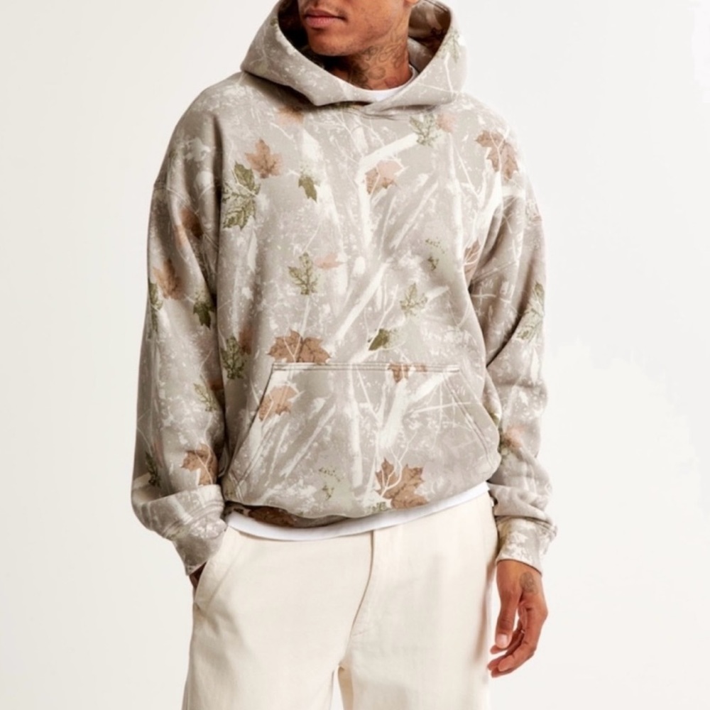 THE Viral Abercrombie & Fitch Essential Popover Off-White Camo Hoodie